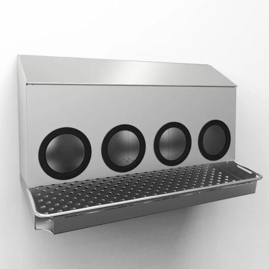 Small Wall Mount Glove Dispenser, 4 Round Openings, with catch tray – 20.0" W x 12.3" H x 8.9" D